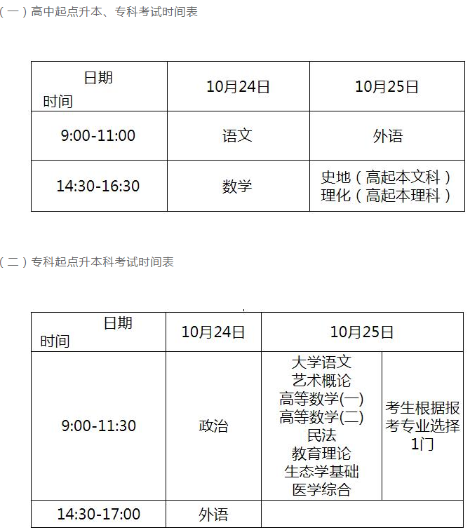 泰安成人高考考試時間2020？