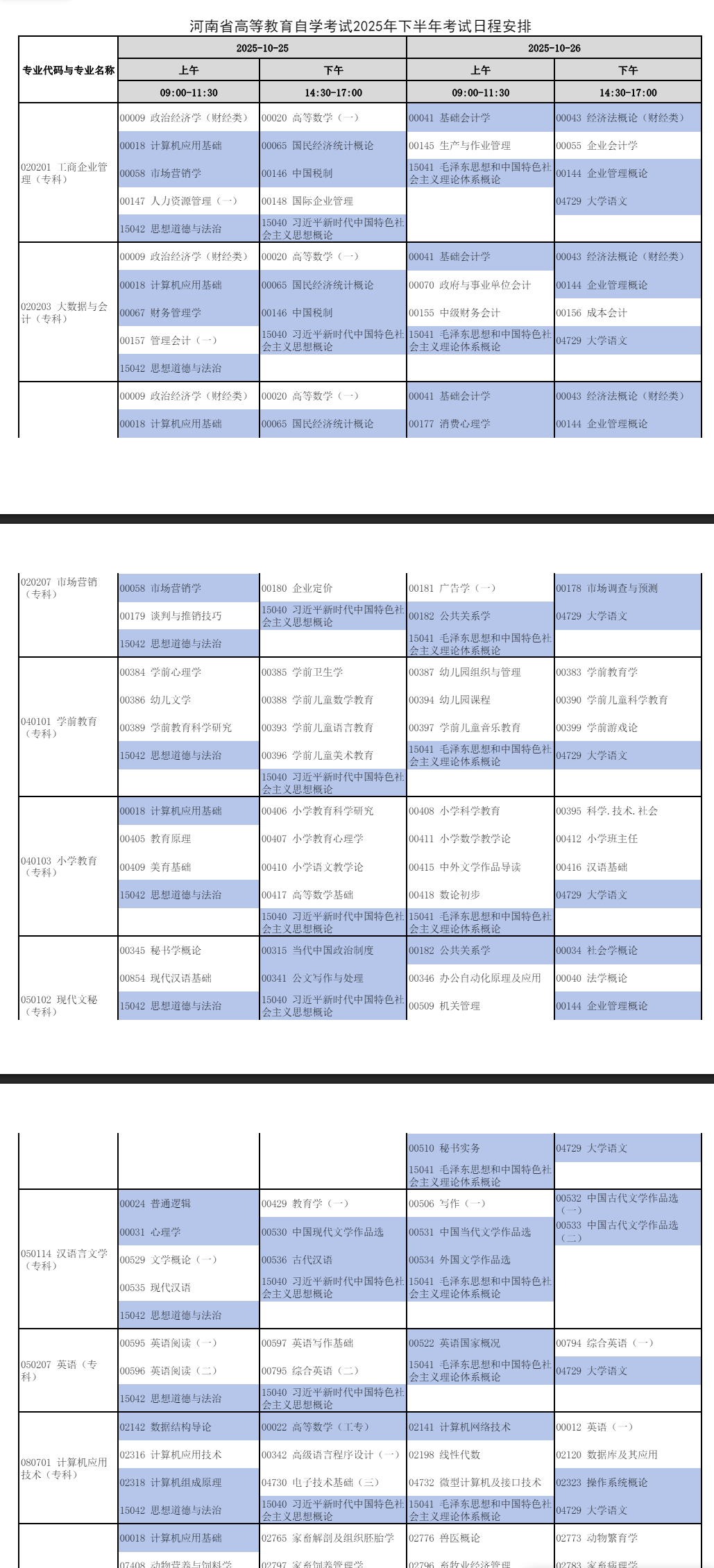 2025年10月河南省自考考試安排 2025年10月河南省自考考試安排