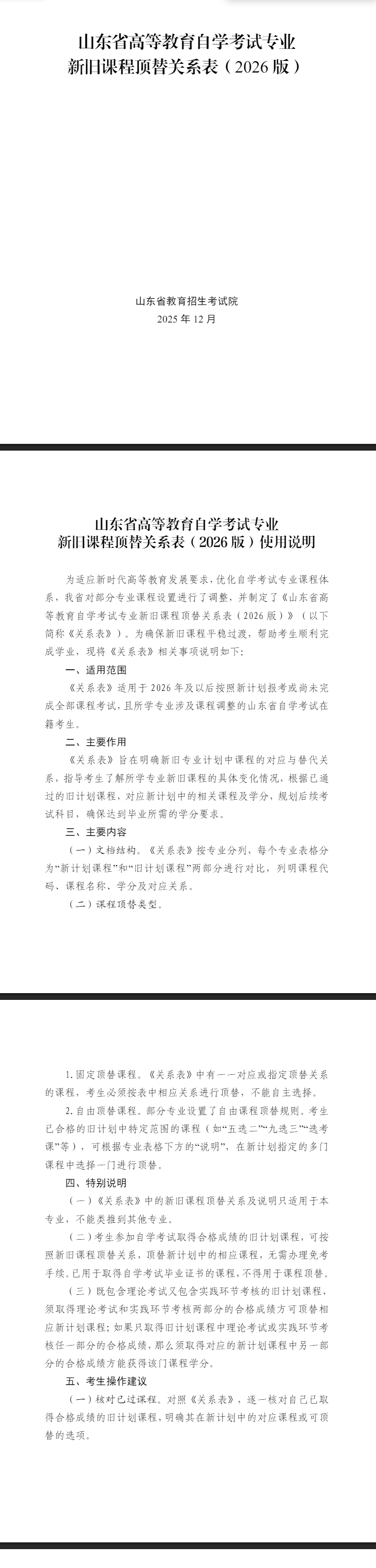 山東省高等教育自學(xué)考試專業(yè)新舊課程頂替關(guān)系表(2026版) 山東省高等教育自學(xué)考試專業(yè)新舊課程頂替關(guān)系表(2026版)